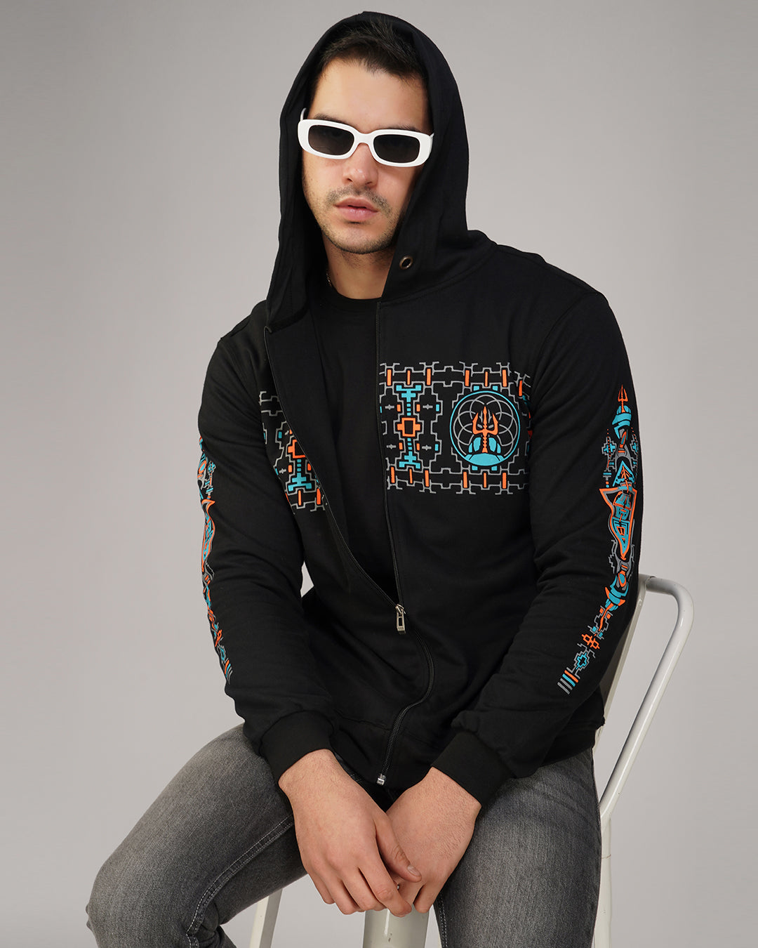 Shamanic zip up Cotton Hoodie UV Light Reactive – Ultra Tribe