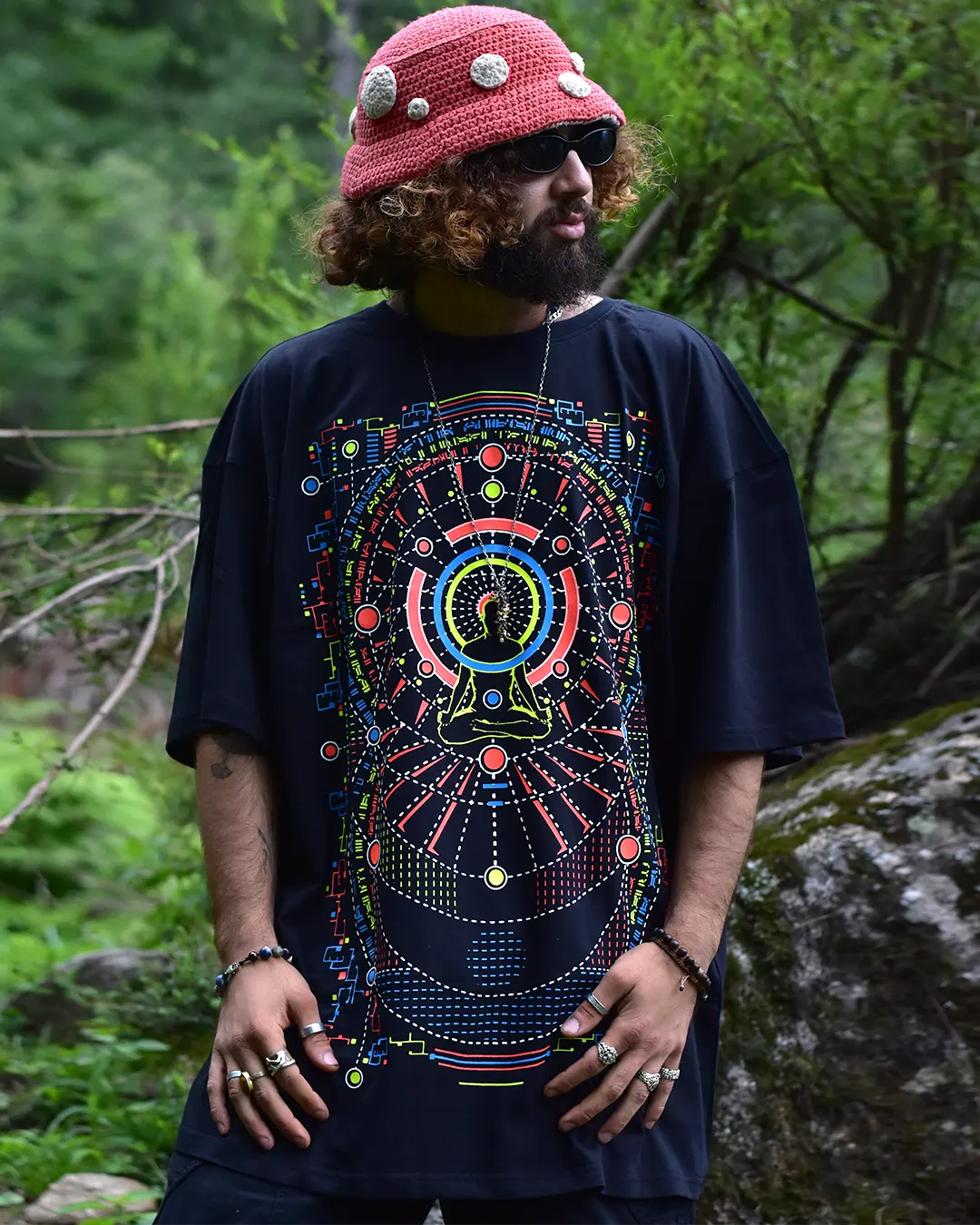 Lunar Meditation UV Light Reactive Glow In Dark Oversized T-Shirt