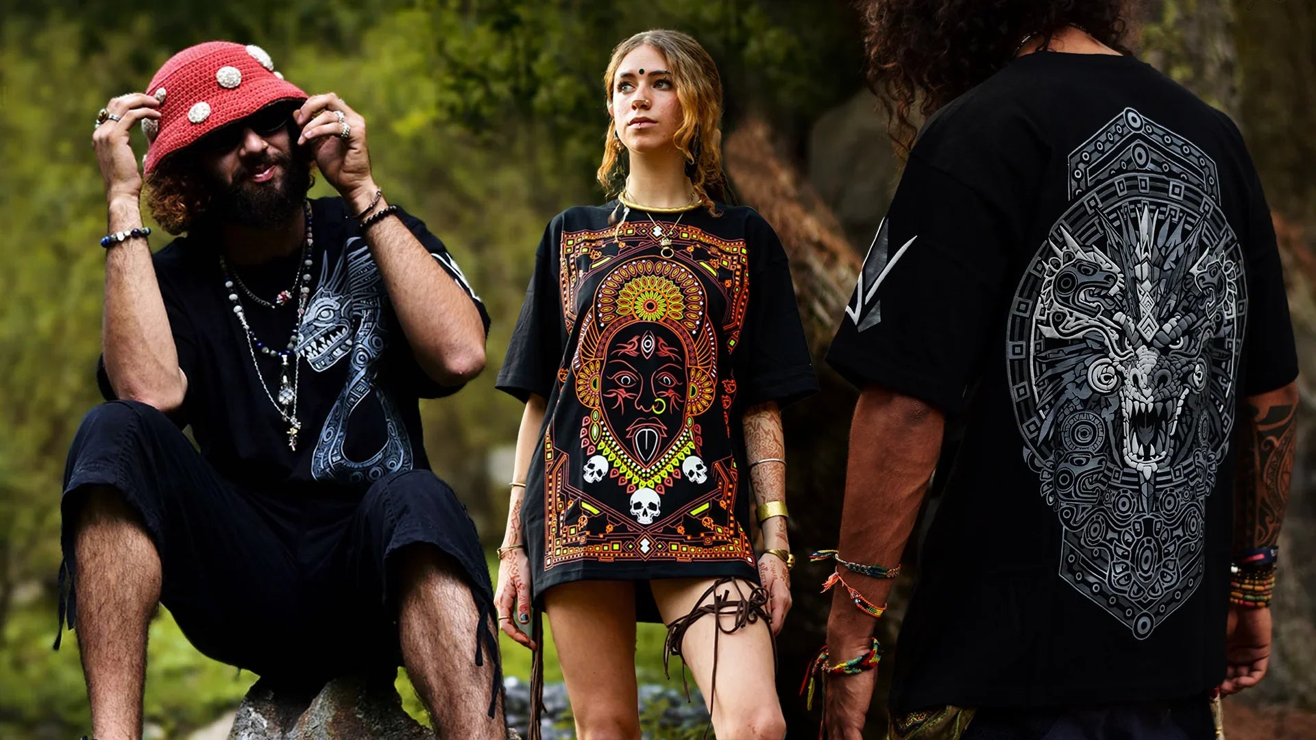 Oversized Glow-in-the-Dark UV Reactive T-Shirt – Psychedelic Artwork Front View – 220 GSM Cotton