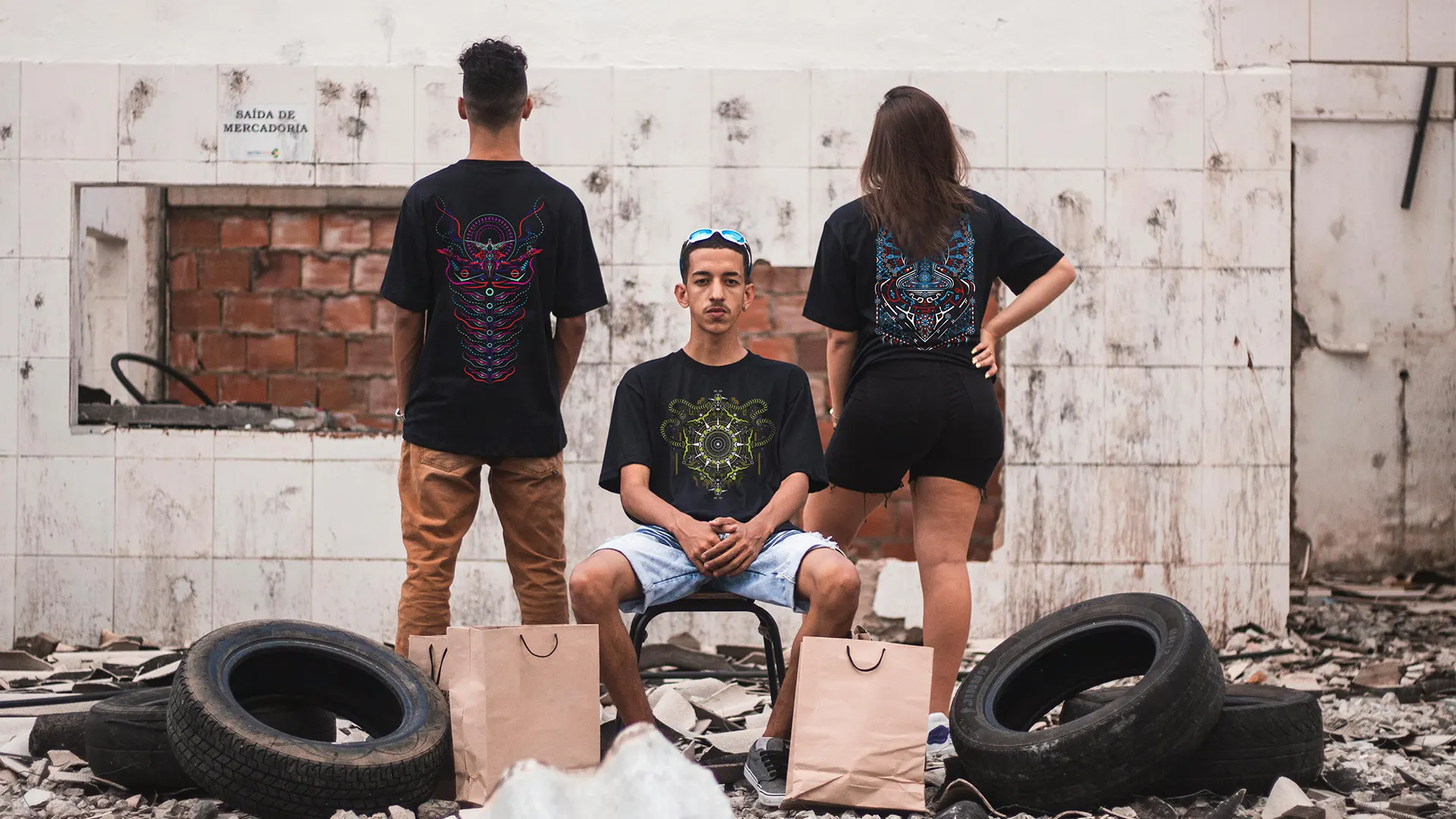 Regular Fit Glow-in-the-Dark UV Reactive T-Shirt – Psychedelic Artwork Back View