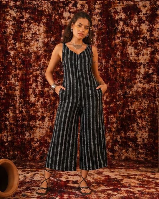 Black &amp; White Boho Tribal Jumpsuit