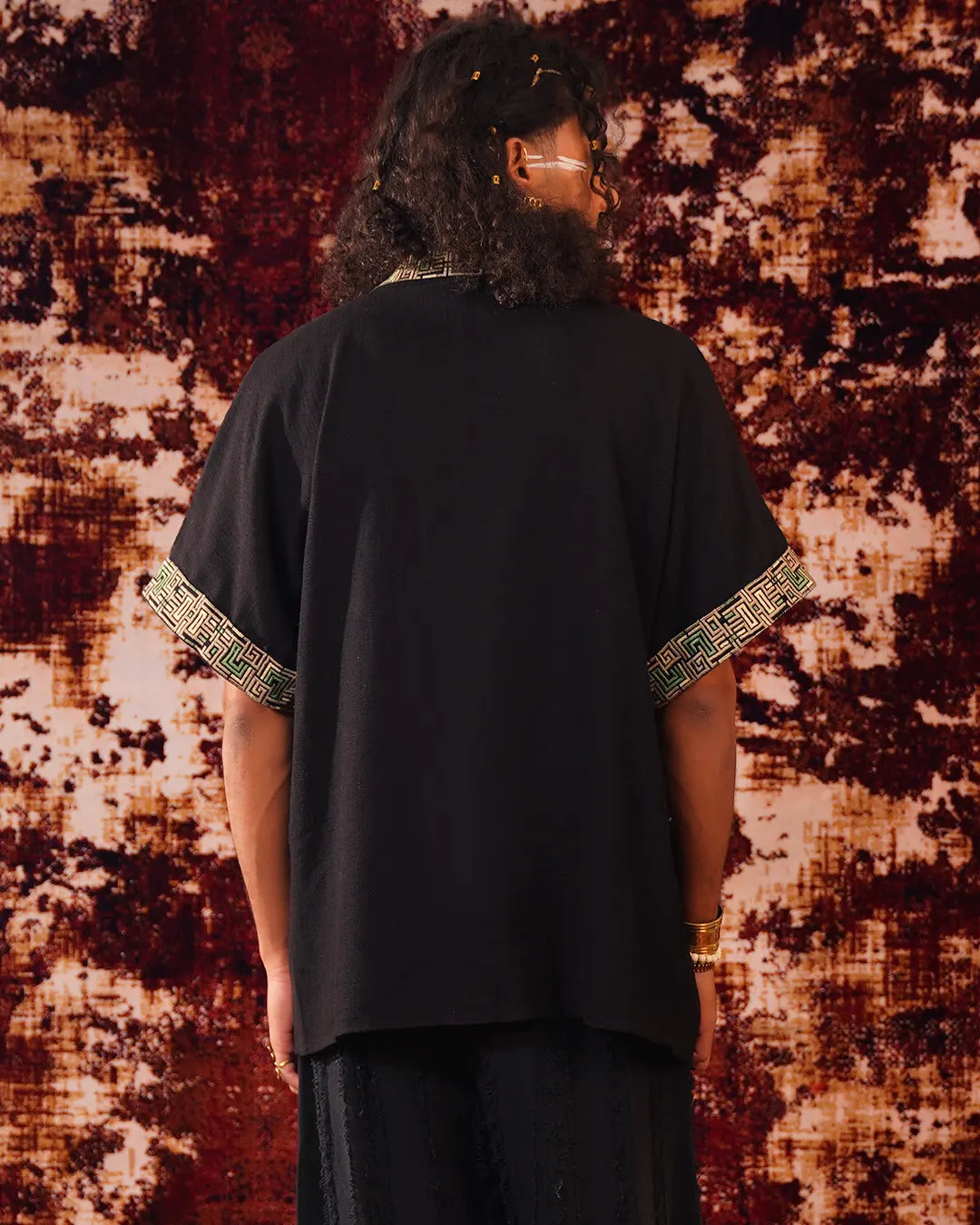 Unisex Black Shipibo Pattern Boho Kimono | Festival Clothing