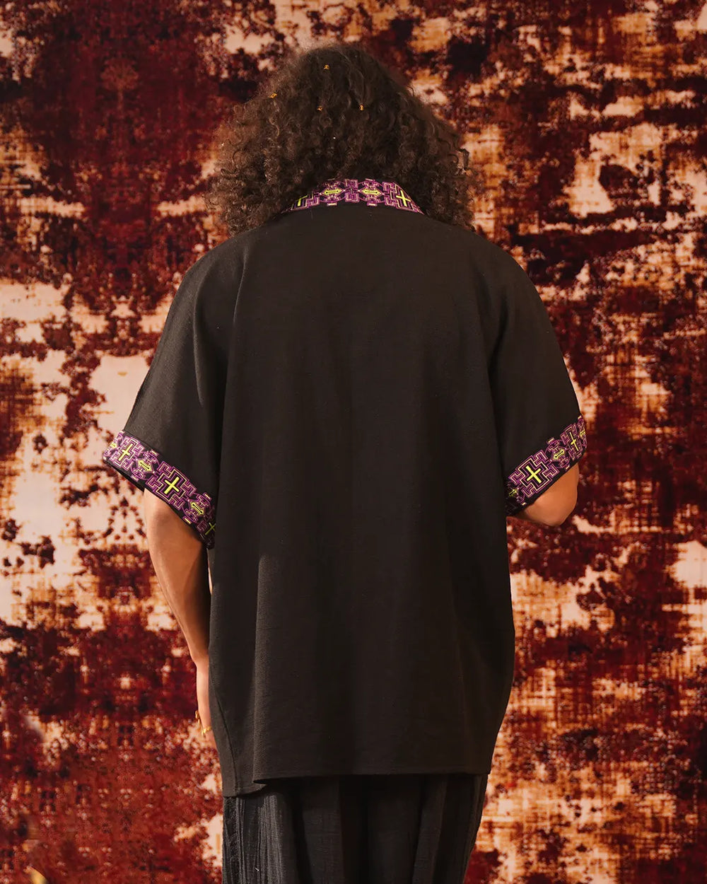 Unisex Black Aya Pattern Boho Kimono | Festival Clothing