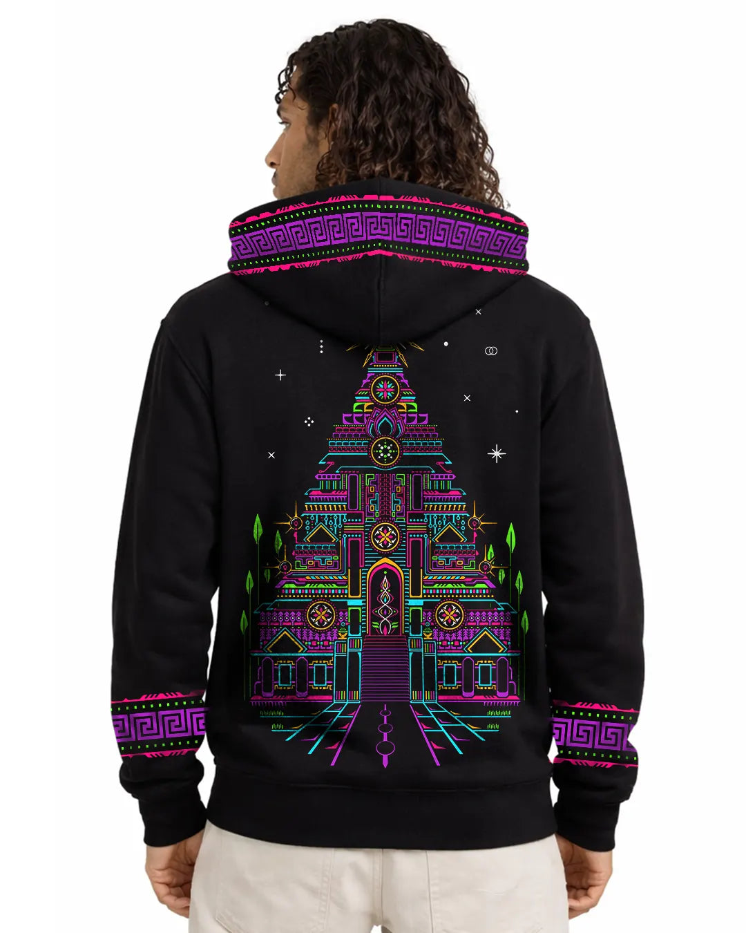 Temple | Zip-Up Cotton Hoodie UV Light Reactive