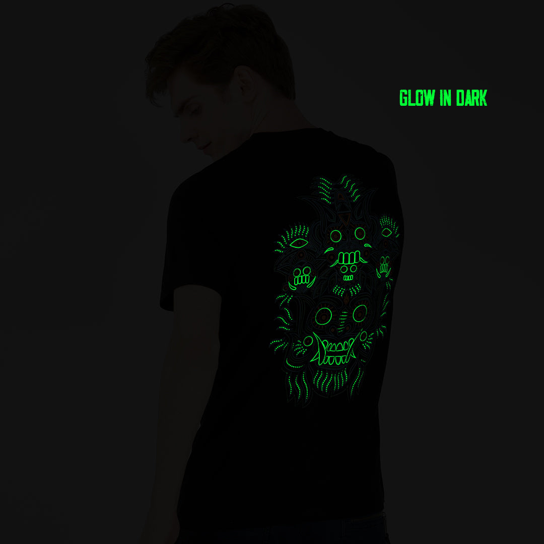 Sjamaan masker UV-reactief &amp; Glow in the Dark T-shirt