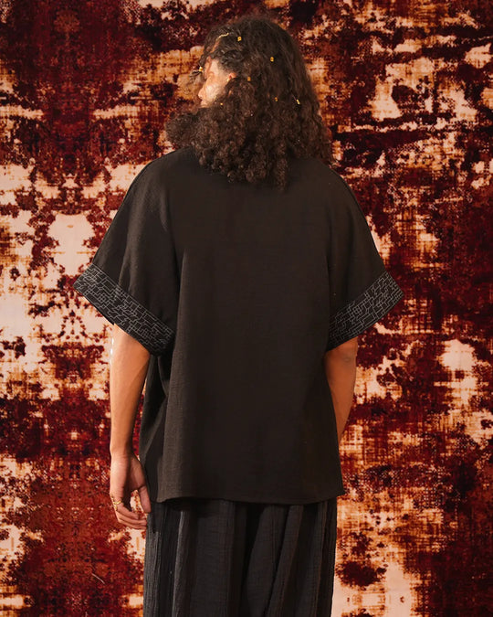 Unisex Black Boho Geometric Print Kimono | Festival Clothing