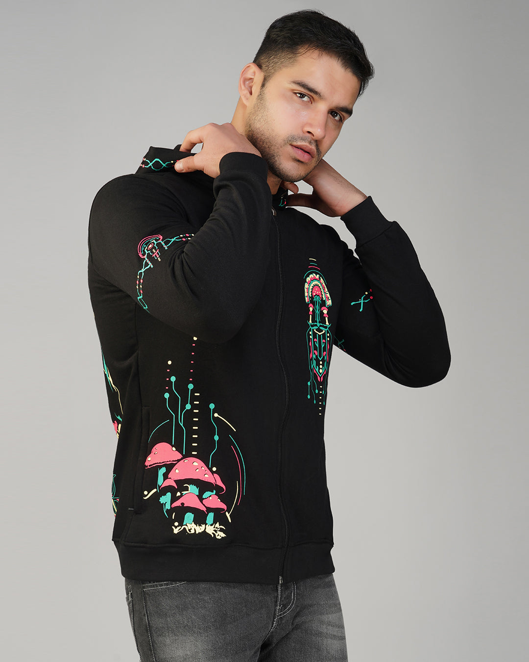 Shroom Fever | zip up Cotton Hoodie UV Light Reactive – Ultra Tribe