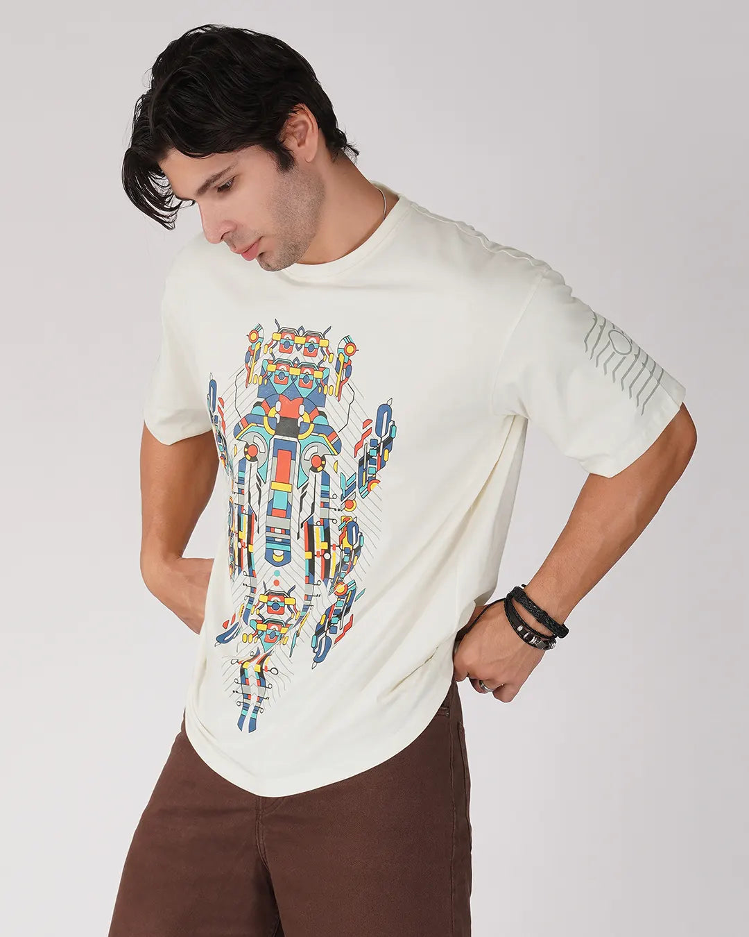 Yogikarana | UV Light Reactive | Oversized Off-White Cotton T-Shirt