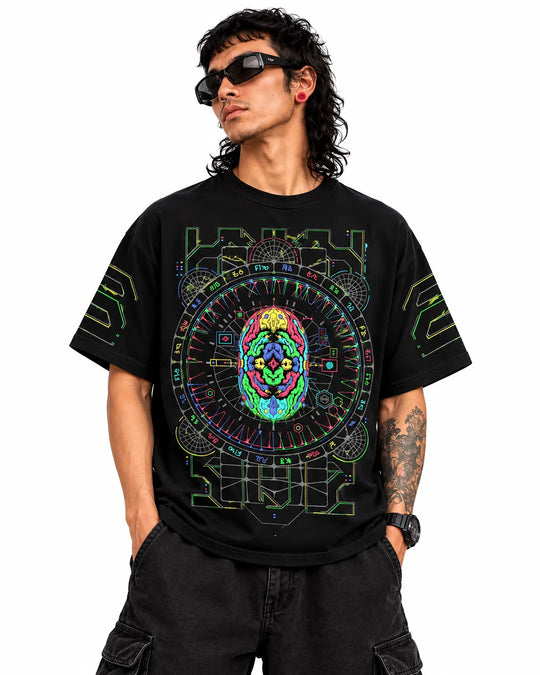 Retro Neuro UV Light Reactive Oversized T-Shirt | Ultra Tribe