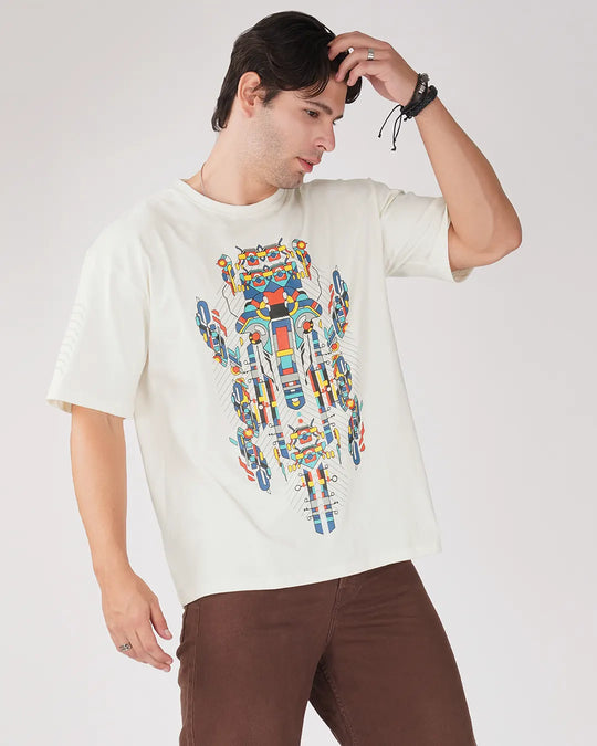 Yogikarana | UV Light Reactive | Oversized Off-White Cotton T-Shirt