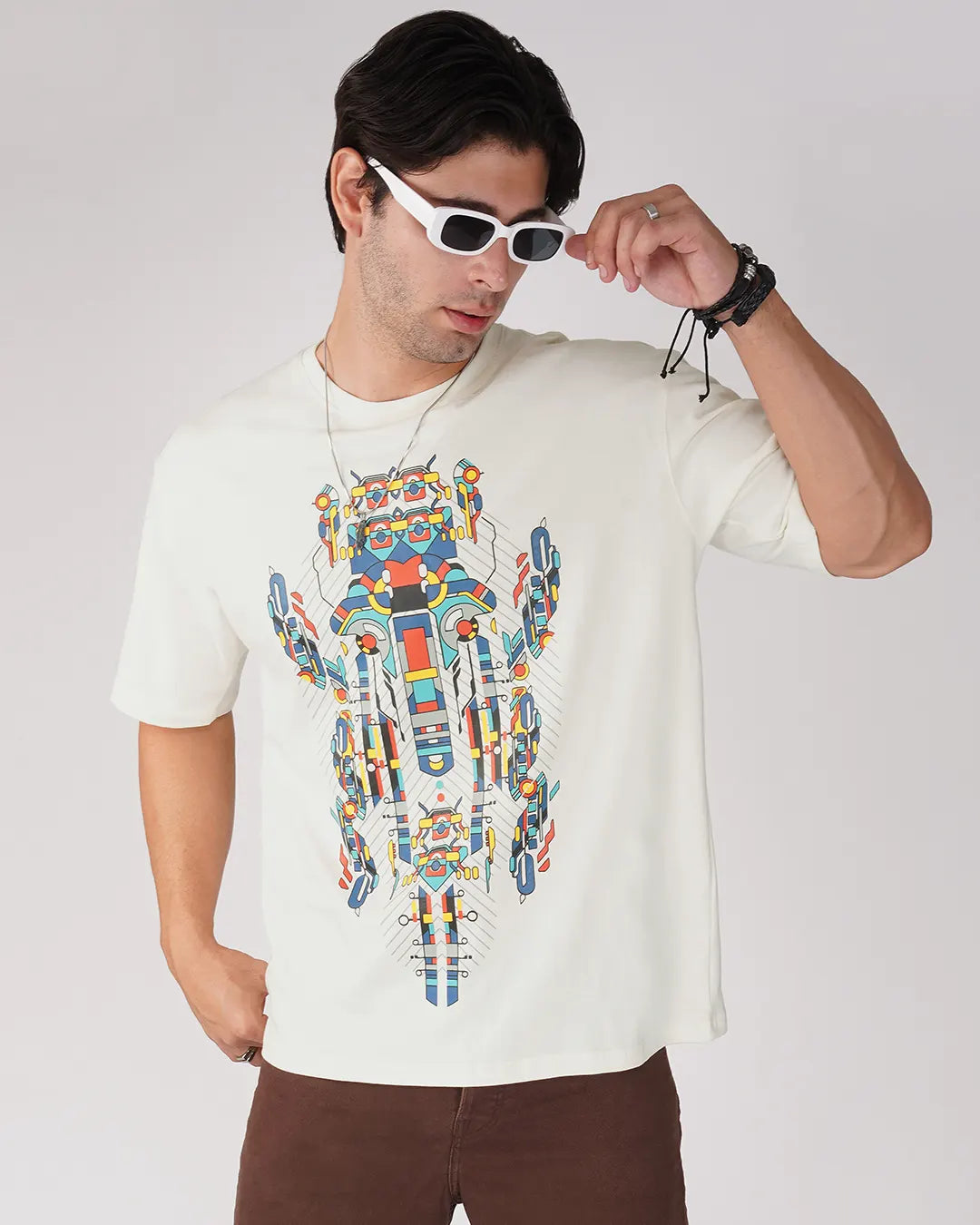 Yogikarana | UV Light Reactive | Oversized Off-White Cotton T-Shirt