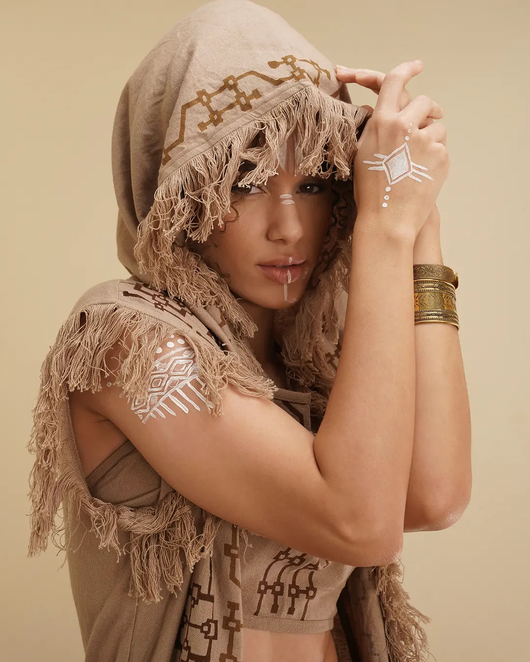 Unisex Ayawa Hooded Kimono | Beige Cream Cape