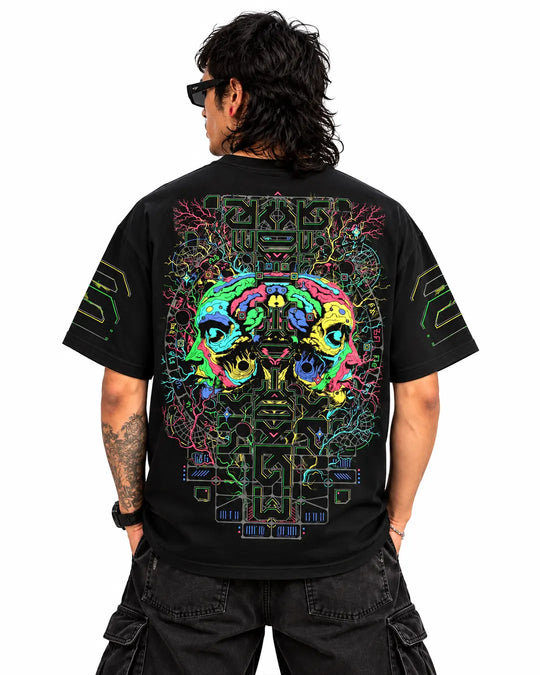 Retro Neuro UV Light Reactive Oversized T-Shirt | Ultra Tribe