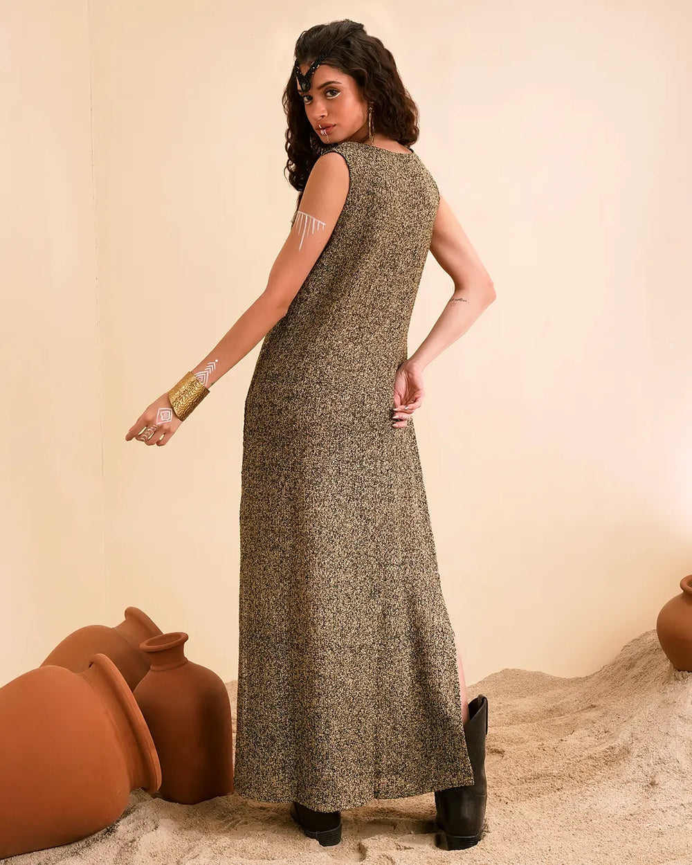 Green Spinder Long Dress for Women's