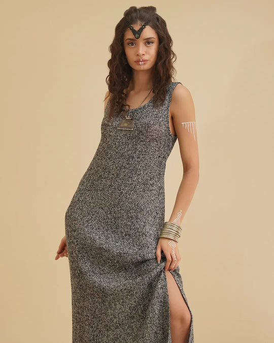 Silver String Spinder Long Dress for Women's