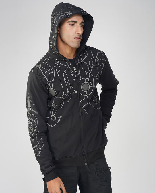 Spectral Black Puff Printed Relaxed Fit Hoodie