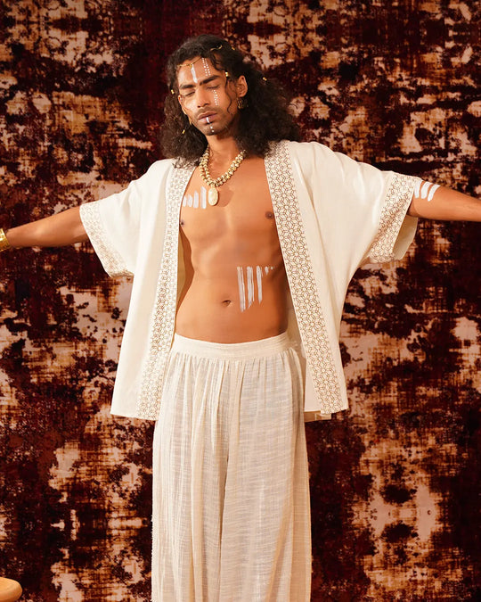 Unisex White Boho Kimono | Festival Clothing