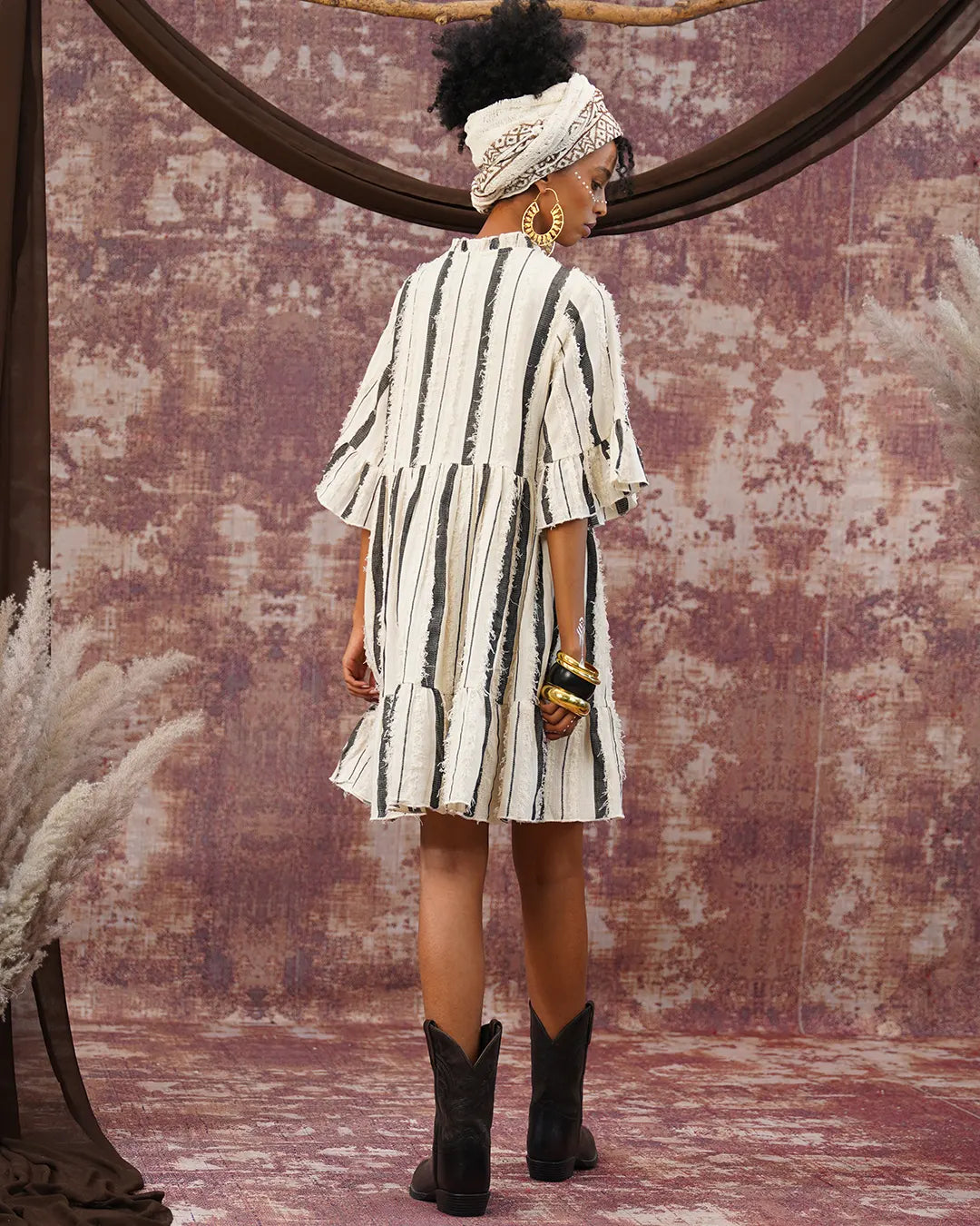 Short Buttons Mini Dress | Black & White Striped