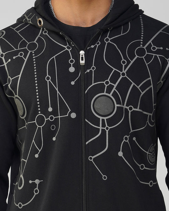 Spectral Black Puff Printed Relaxed Fit Hoodie