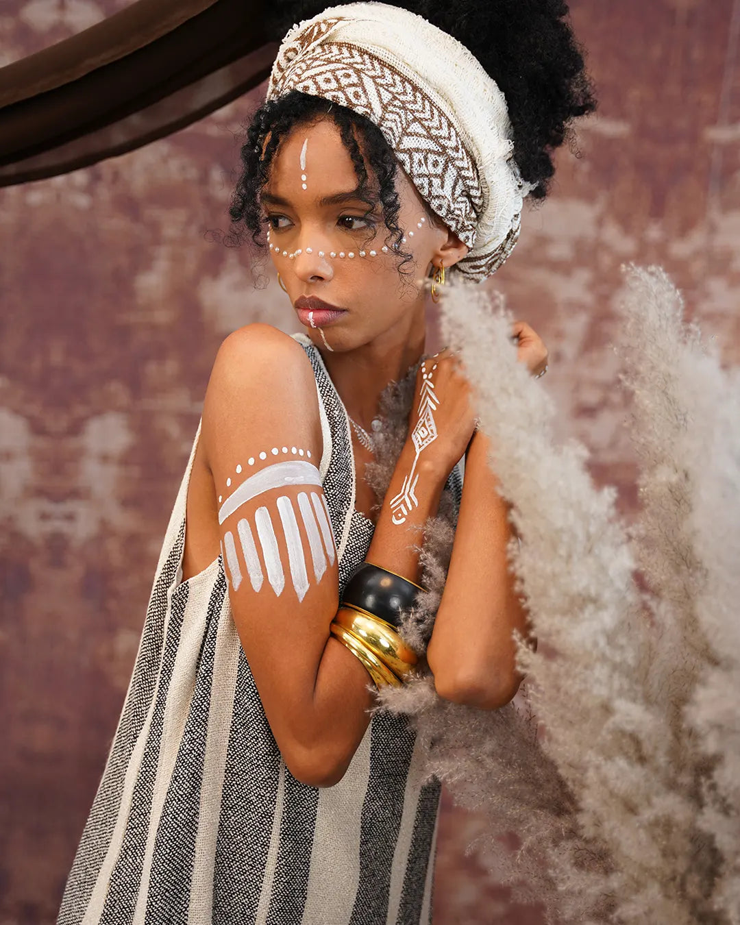 AANA Cotton Dress| White & Silver Grey Striped