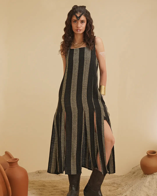 AANA Cotton Dress| Black & Gold Striped