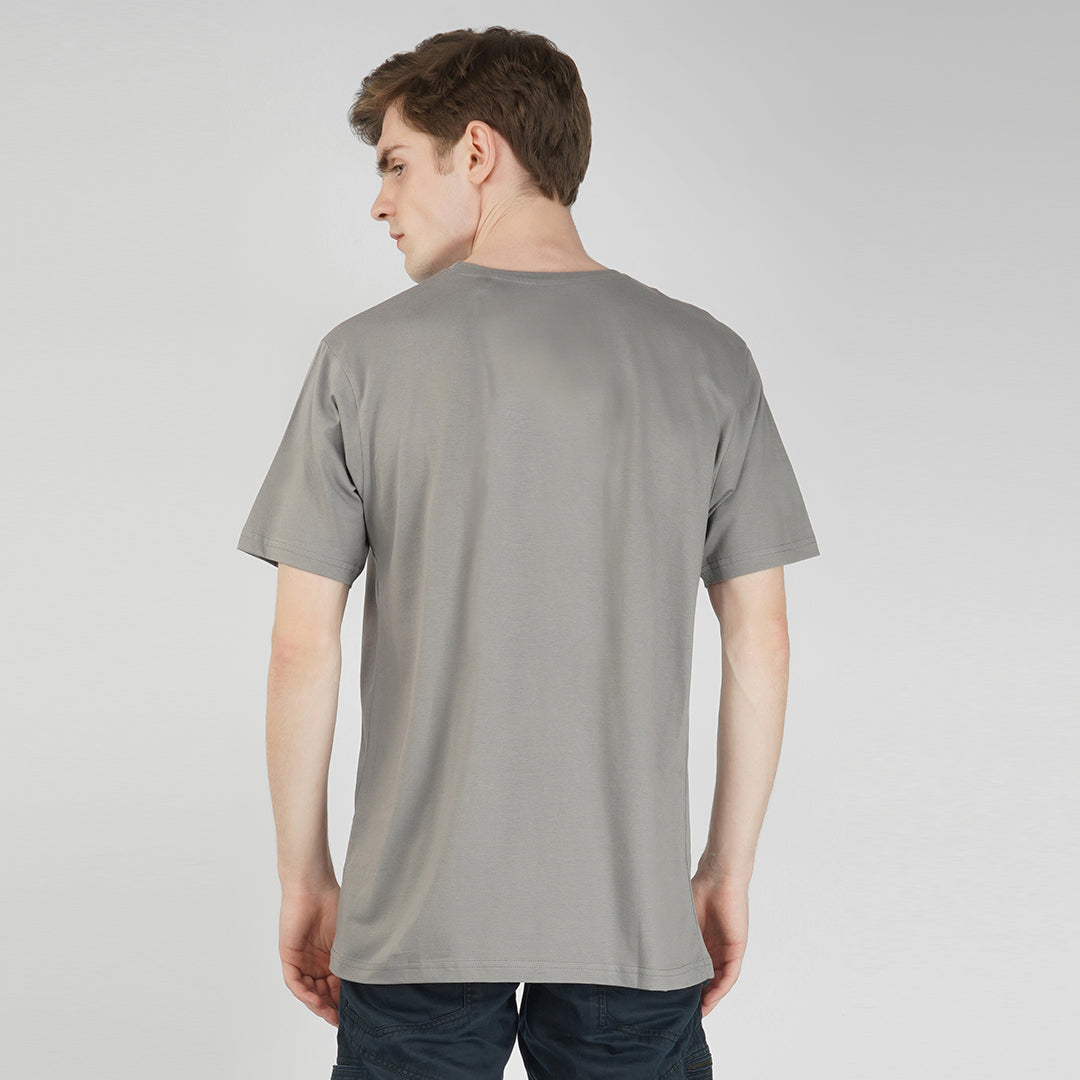 Trishul Mantra grijs T-shirt met ronde hals en korte mouwen