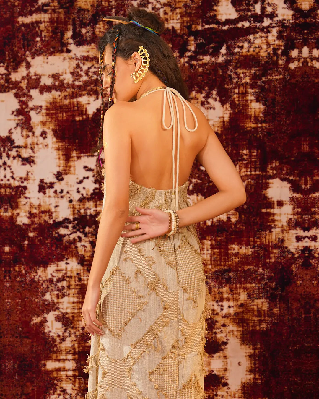 Charming Peach Butterfly Maxi Dress | Open Back Tie-Up