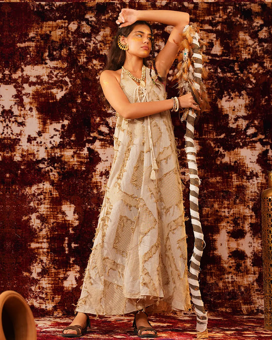 Charming Peach Butterfly Maxi Dress | Open Back Tie-Up