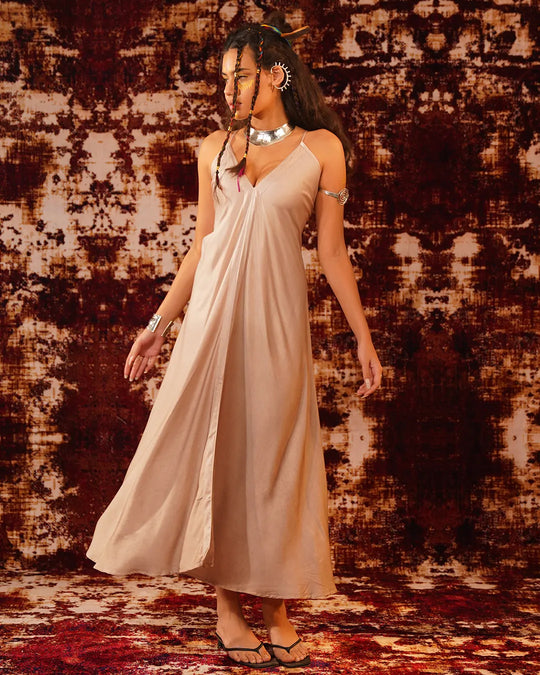 Sand Beige Flow Butterfly Long Dress | Women’s Boho Maxi