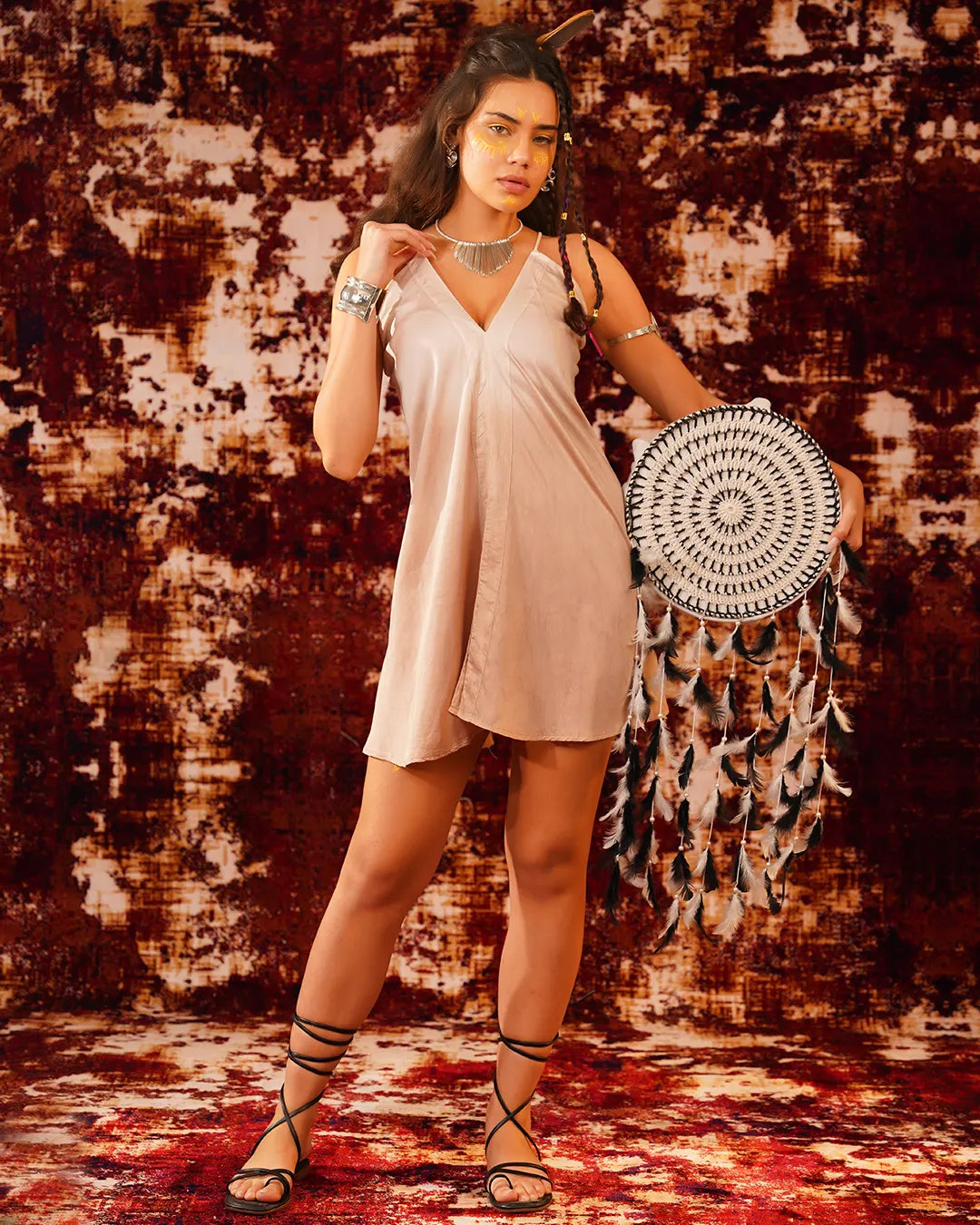 Sand Beige Flow Butterfly Short Dress | Women’s Boho Maxi