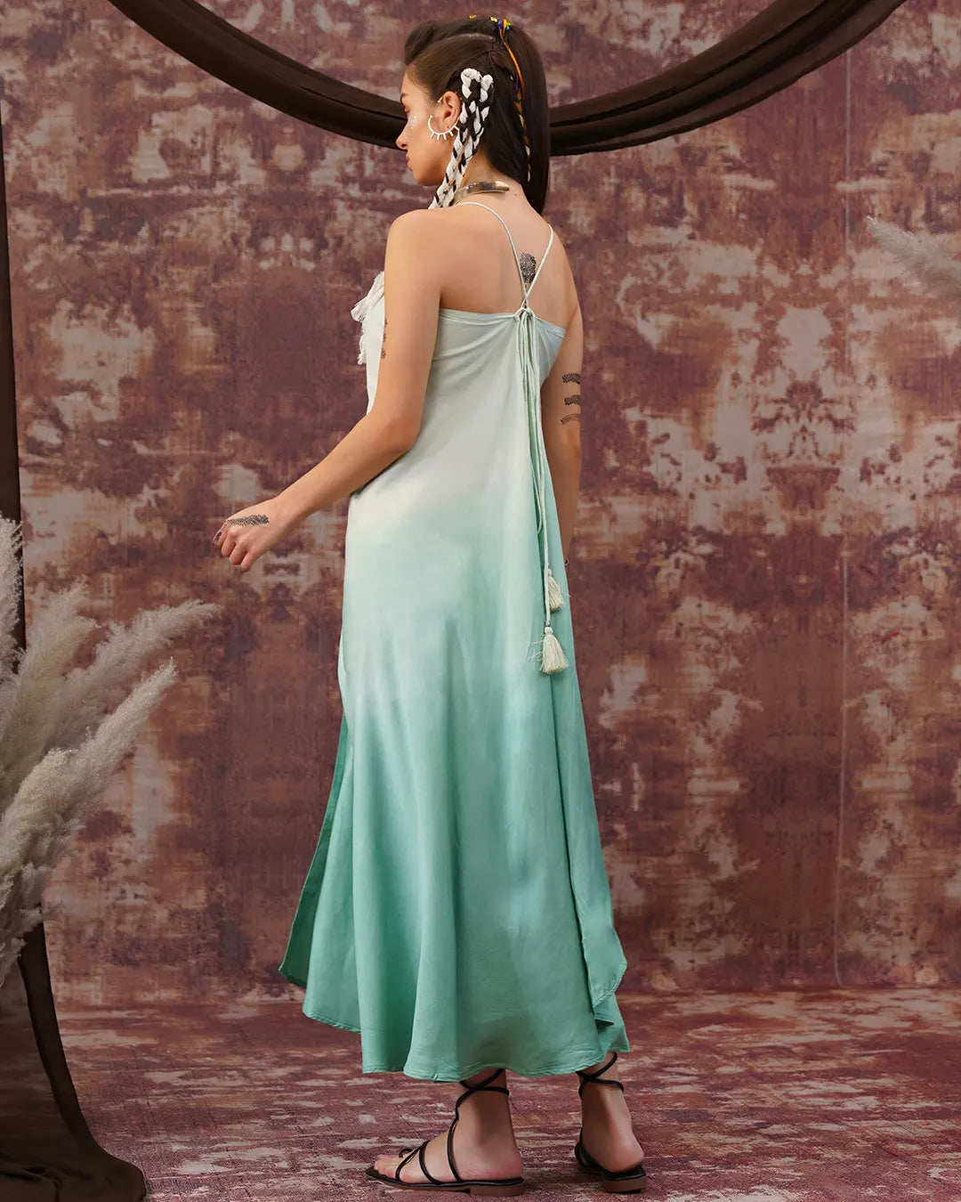 Sage & Moon-Silver Tie-Dye Butterfly Long Dress