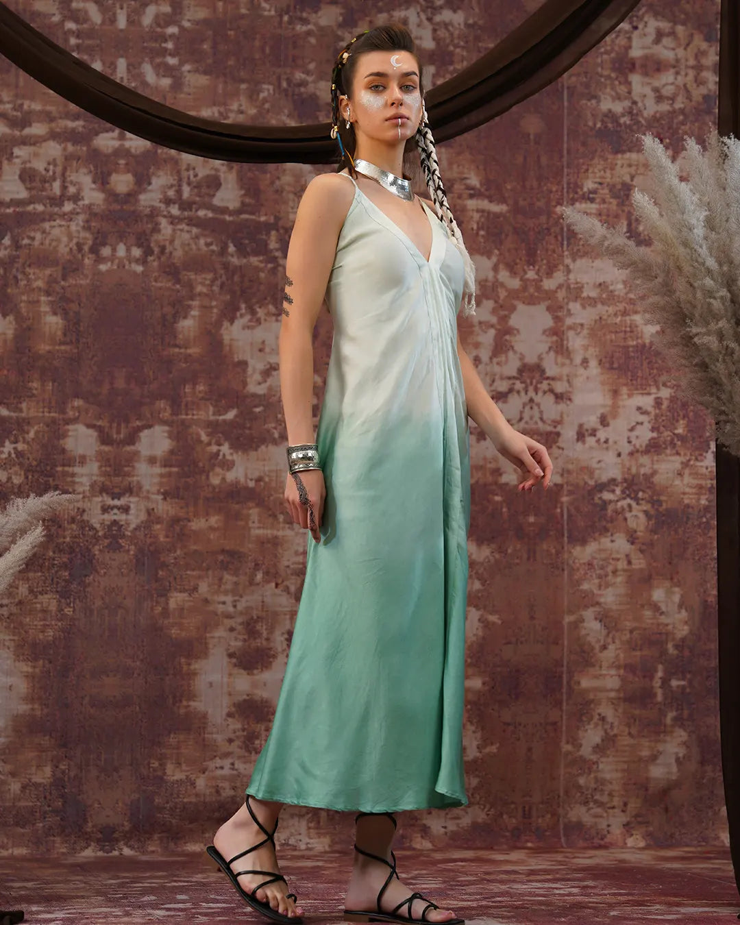 Sage & Moon-Silver Tie-Dye Butterfly Long Dress