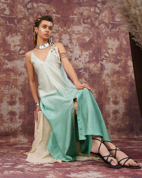 Sage & Moon-Silver Tie-Dye Butterfly Long Dress