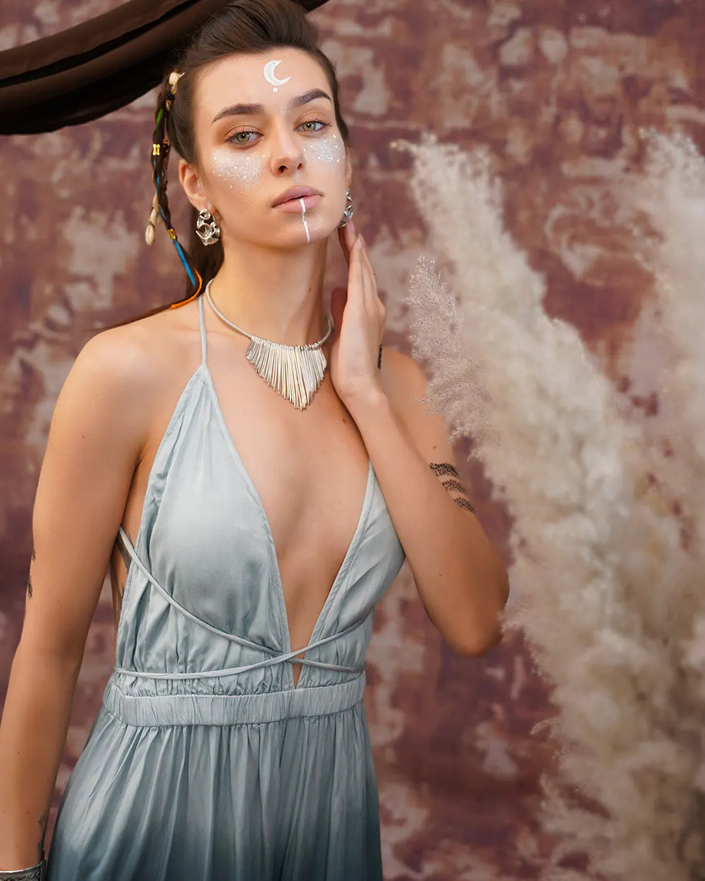 Charcoal-Cool Grey Tie-Dye Elistick Long Dress