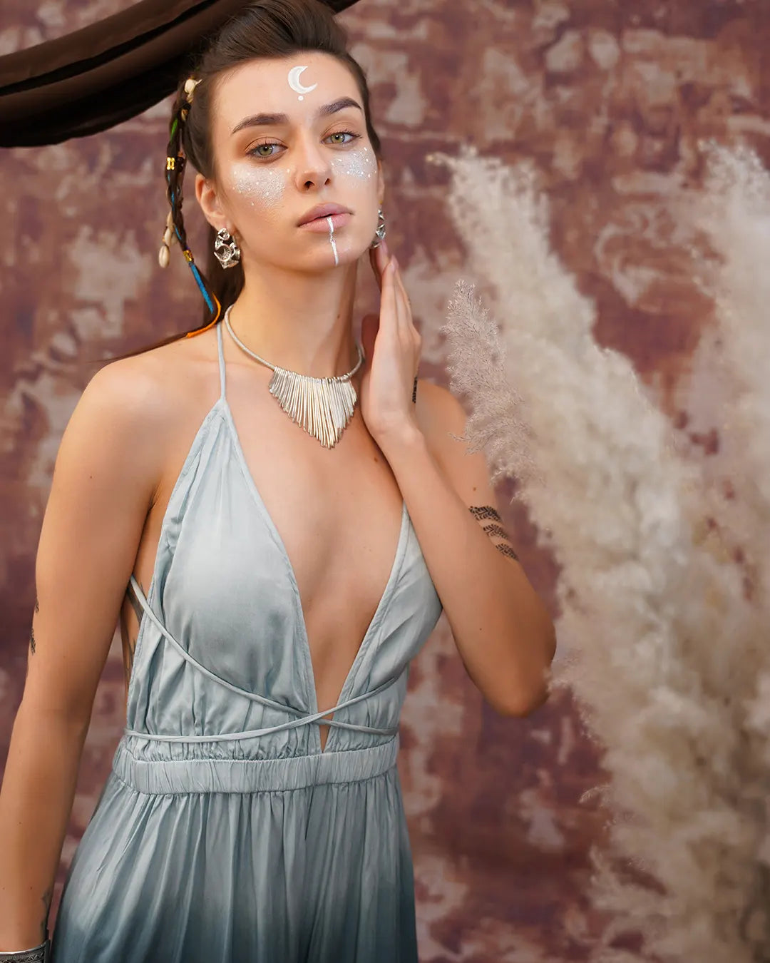 Charcoal-Cool Grey Tie-Dye Elistick Long Dress