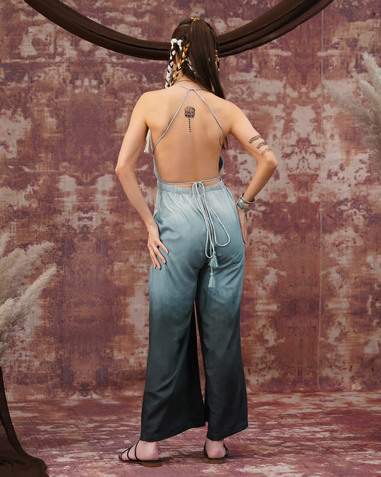 Charcoal-Cool Grey Tie-Dye | Open Back Jumpsuit