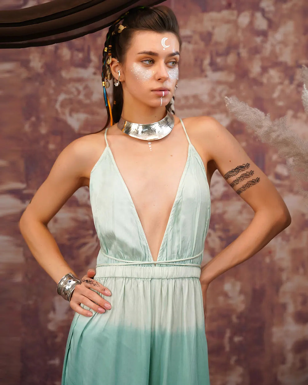 Sage & Moon-Silver Tie-Dye | Open Back Jumpsuit