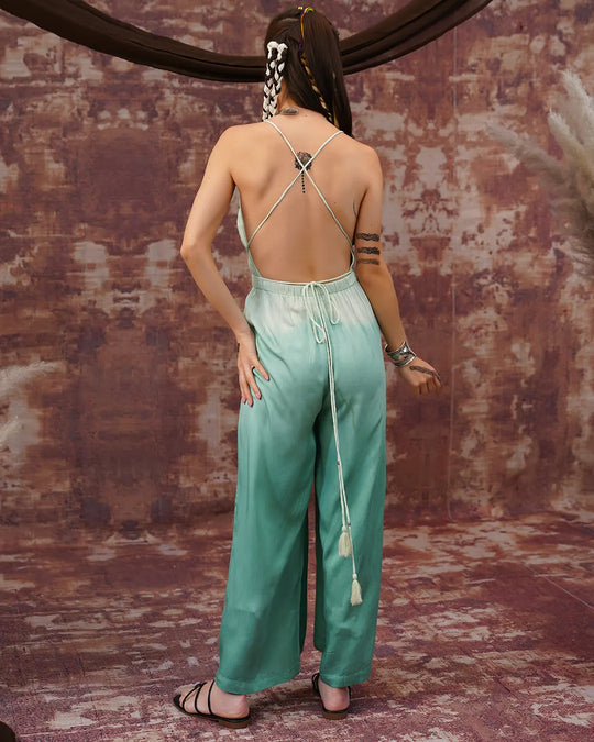 Sage & Moon-Silver Tie-Dye | Open Back Jumpsuit