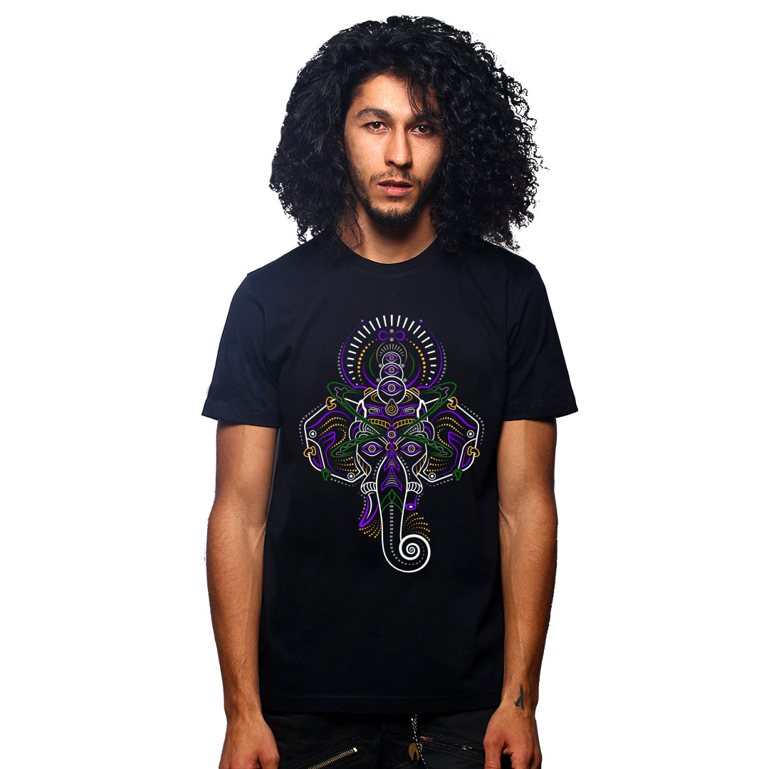 Cyber ​​Ganesha 0.2 UV-licht reactief &amp; Glow in the Dark T-shirt