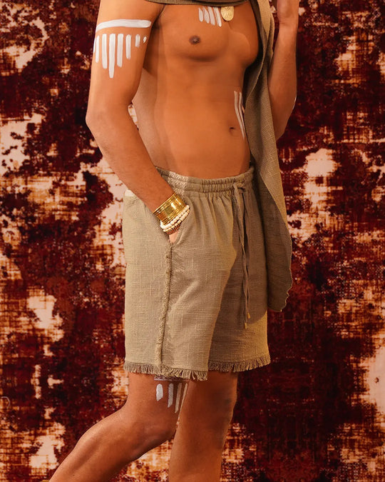 Desert Dune Raw | Men’s Tribal Trim Jute-Cotton Shorts