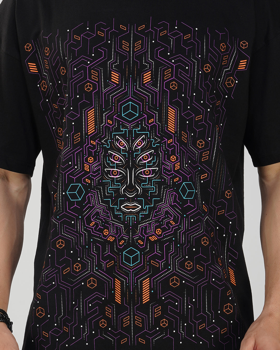 Modular Frequency UV Light Reactive Glow In Dark Oversized T