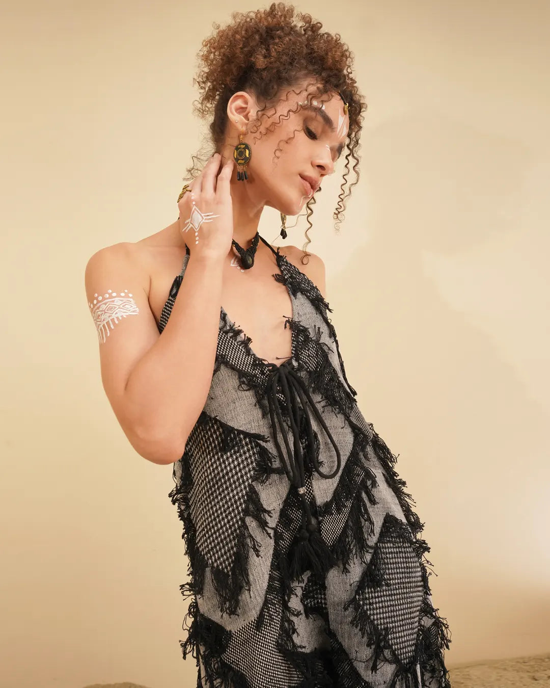 Black & Silver Grey Butterfly Cotton Maxi Festival Dress