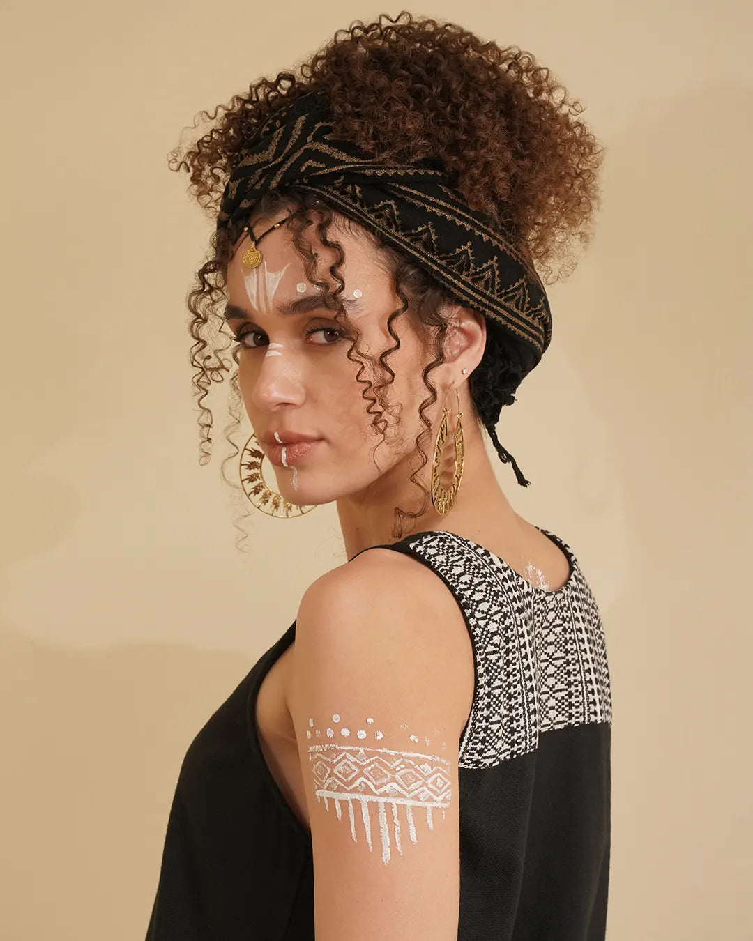 Black & White Tribal Stripe Balloon Dress