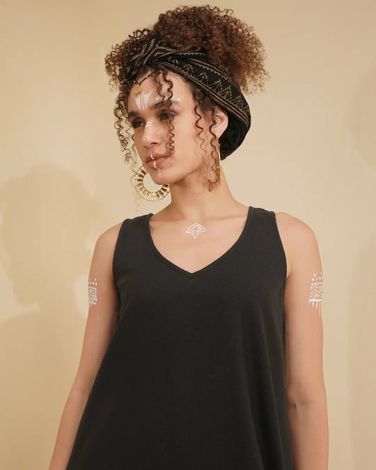 Black & White Tribal Stripe Balloon Dress