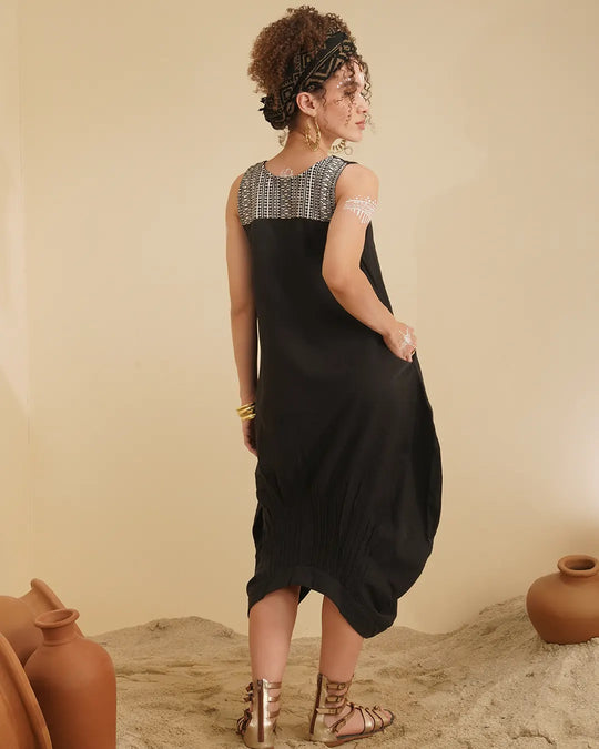 Black & White Tribal Stripe Balloon Dress