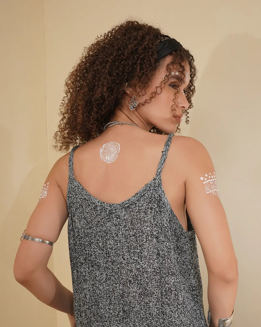 Silver String Slip Spinder Long Dress for Women&