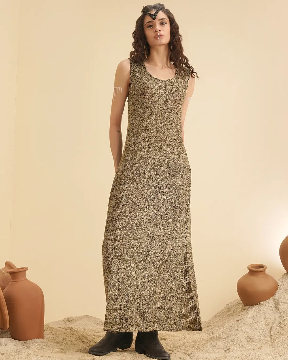 Green & Black Spinder Long Dress for Women's