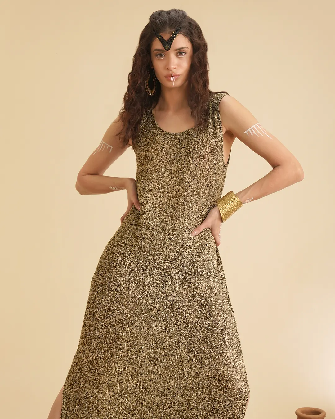 Green & Black Spinder Long Dress for Women's