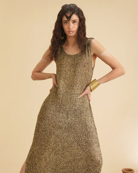 Green & Black Spinder Long Dress for Women's