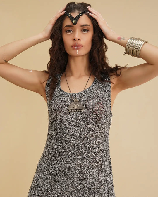 Silver & Black Spinder Long Maxi Dress for Women